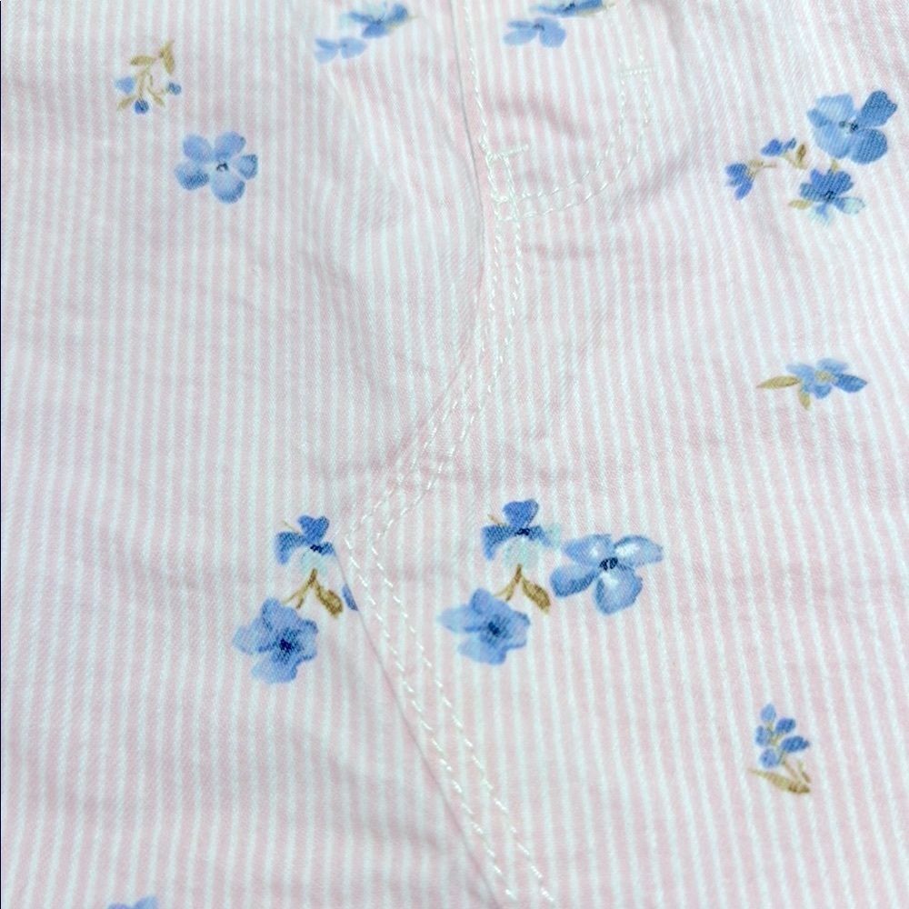 OshKosh B'gosh Baby Pink Pinstriped Watercolor Floral Print Overalls Dress - Picture 8 of 8